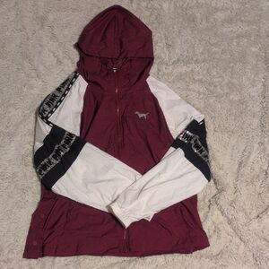 Burgundy and White Hooded Jacket